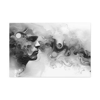 Abstract Face (Black And White) - Abstract Digital Painting On Matte Canvas